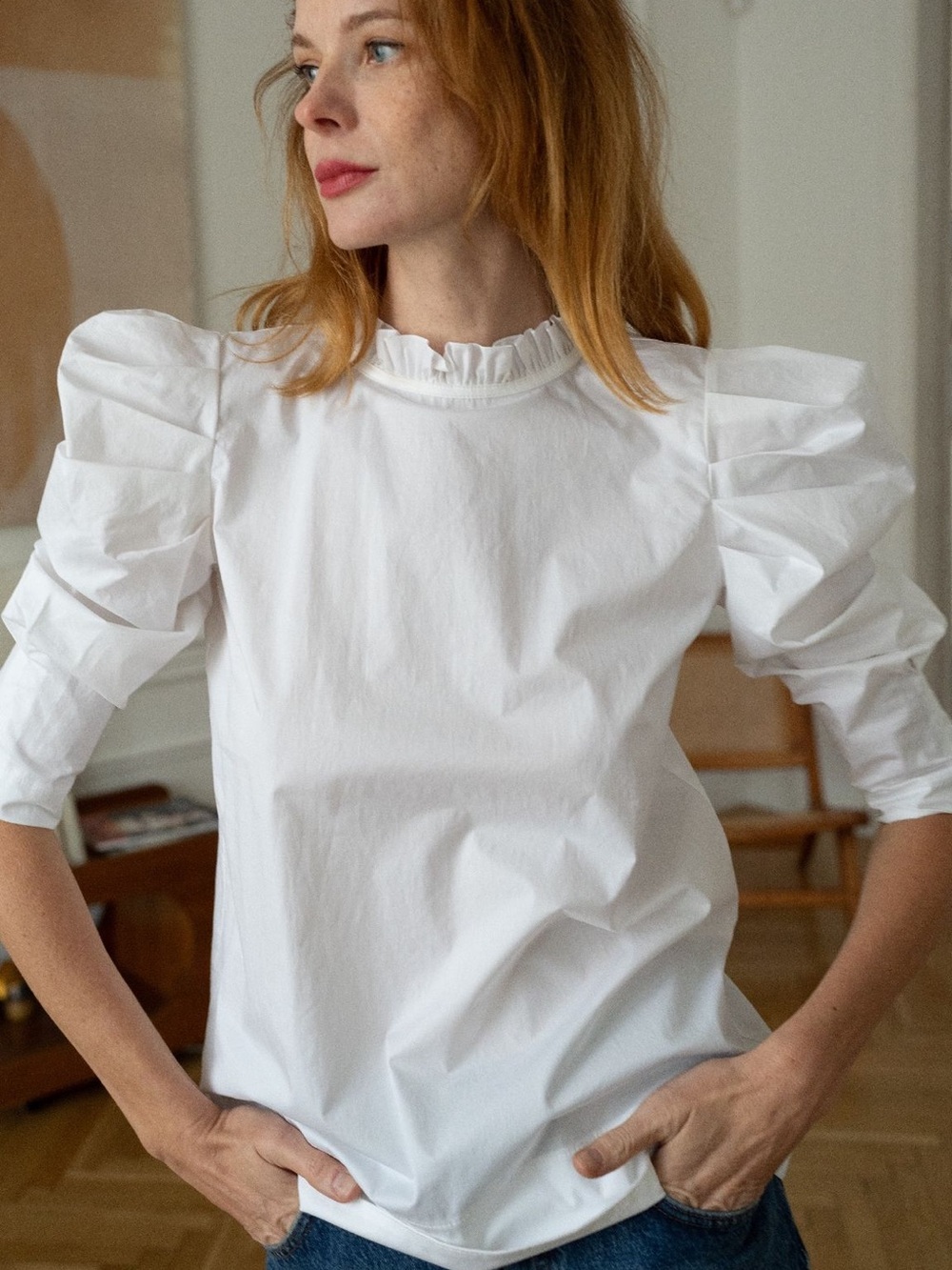 NWOT Monica Nera White Irina 3/4 Sleeve Blouse